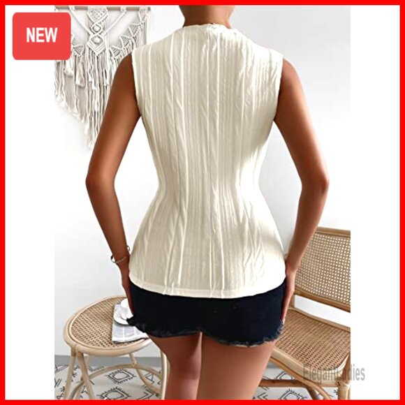 Sleeveless Mock Neck Tank Top Regular Fit Polyester Blend Office Casual - Picture 2 of 7